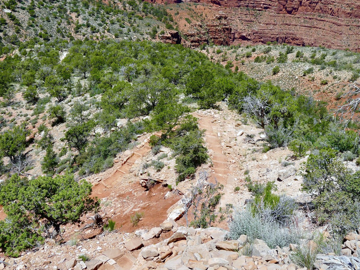 Switchbacks down on the Santa Maria Springs Hike in Grand Canyon National Park, Arizona