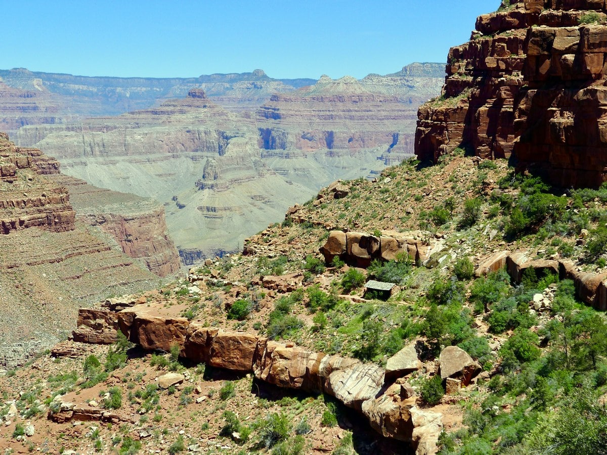 View of rest shelter from the Santa Maria Springs Hike in Grand Canyon National Park, Arizona