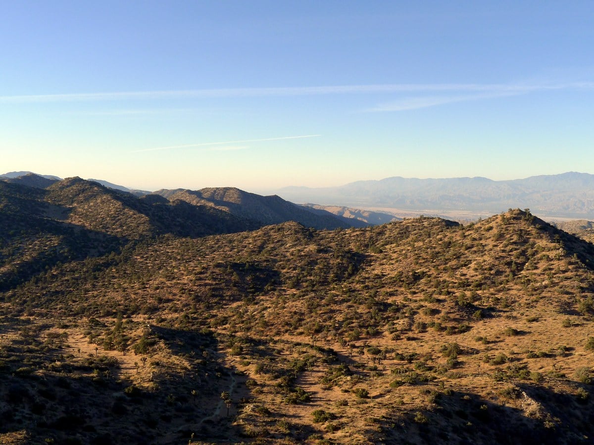 Ascending the mountain on the Warren Peak Hike in Joshua Tree National Park, California