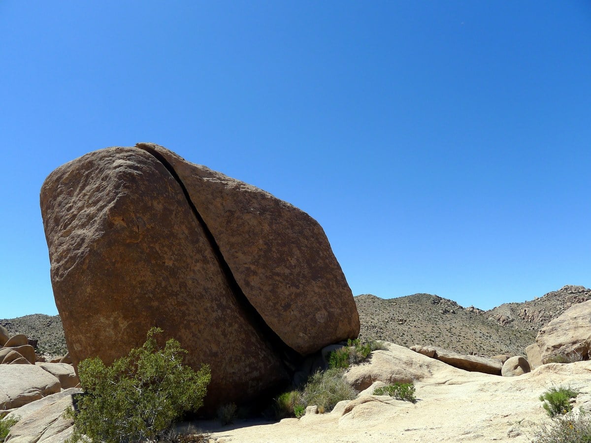 View from the parking lot of the Split Rock Trail Hike in Joshua Tree National Park, California