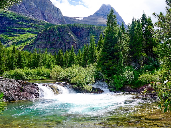 Scenic views from the Swiftcurrent Creek and the Lakes hike in Glacier National Park, Montana