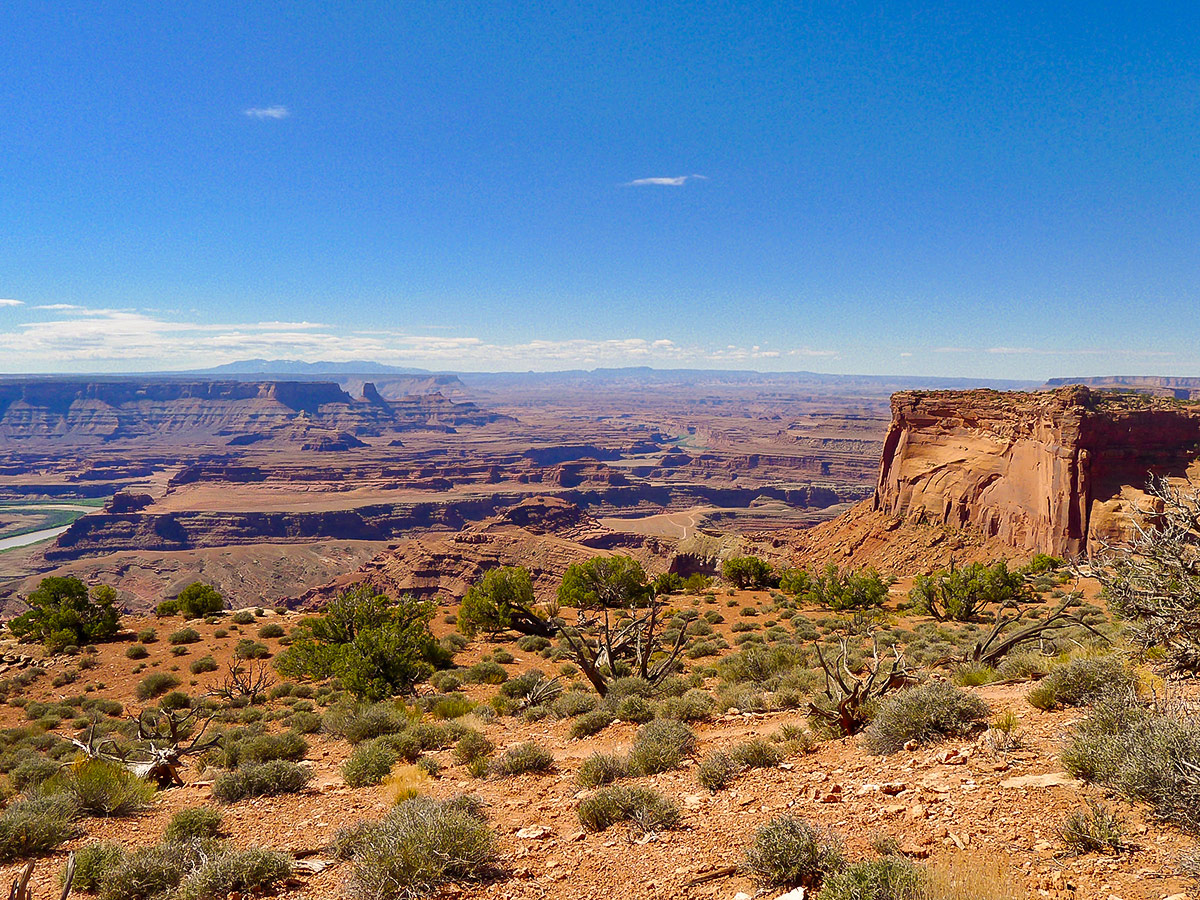 Colorado River view from above on Dead Horse Point Loop hike near Moab, Utah