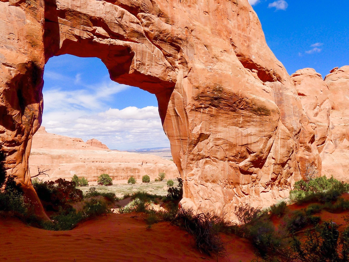 Pine Tree Arch view on Devil's Garden hike in Arches National Park, Utah