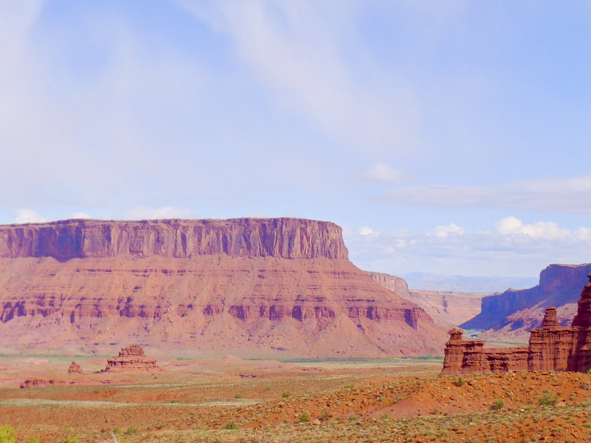 View across the valley on Fisher Towers hike near Moab, Utah