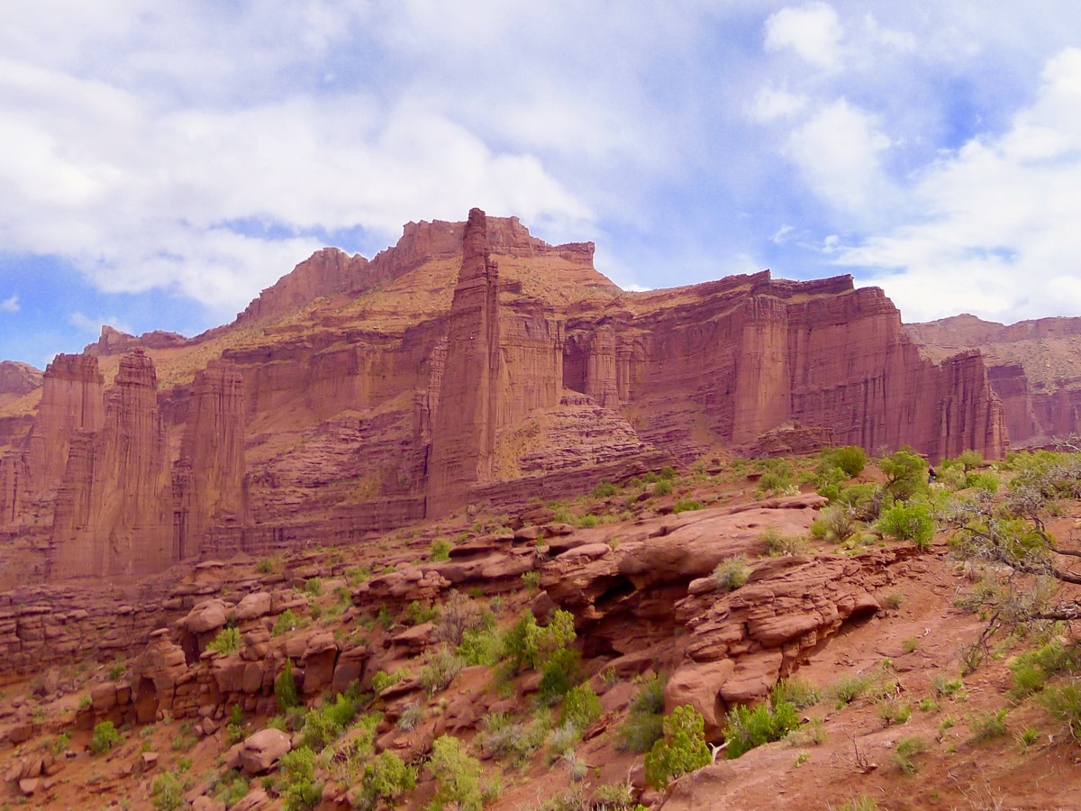 View of towers on Fisher Towers hike near Moab, Utah