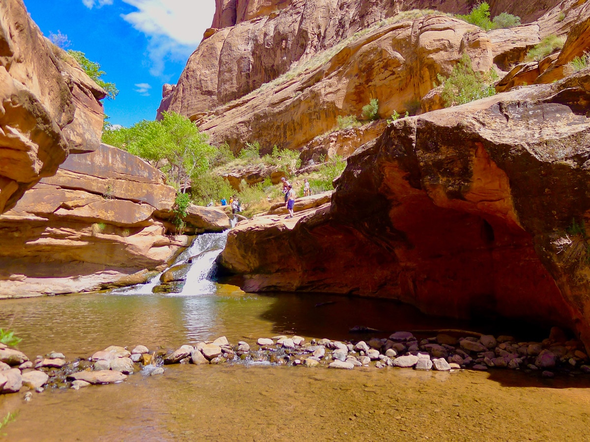 Waterfall view on Mill Creek hike in Moab