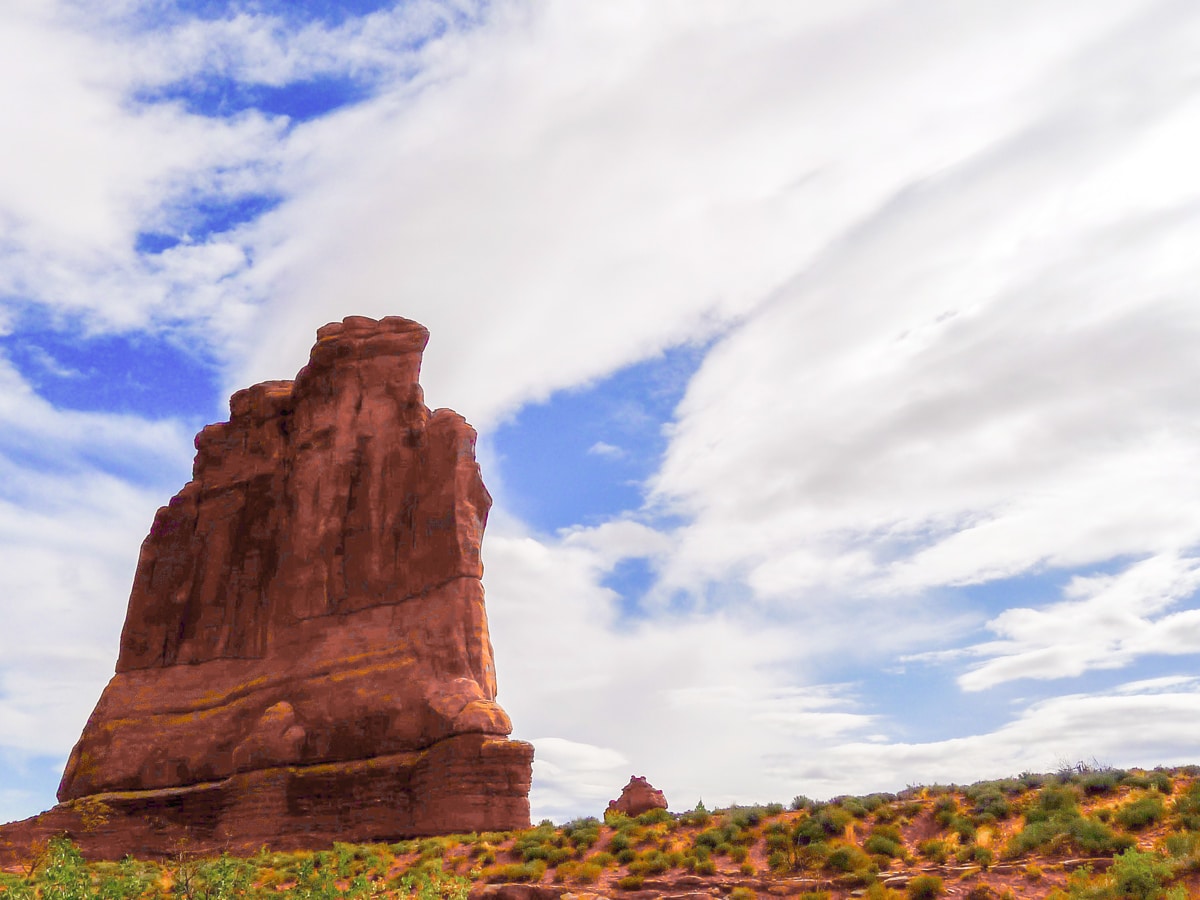 Silhouette on Park Avenue hike in Arches National Park, Utah