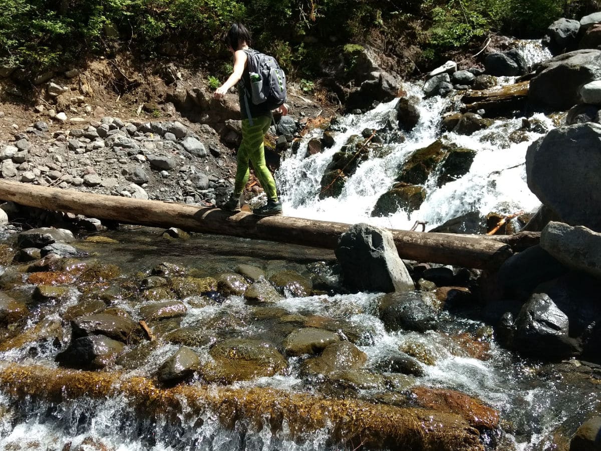 Crossing Kulshan Creek on the Heliotrope Ridge Hike in Mt Baker, Washington