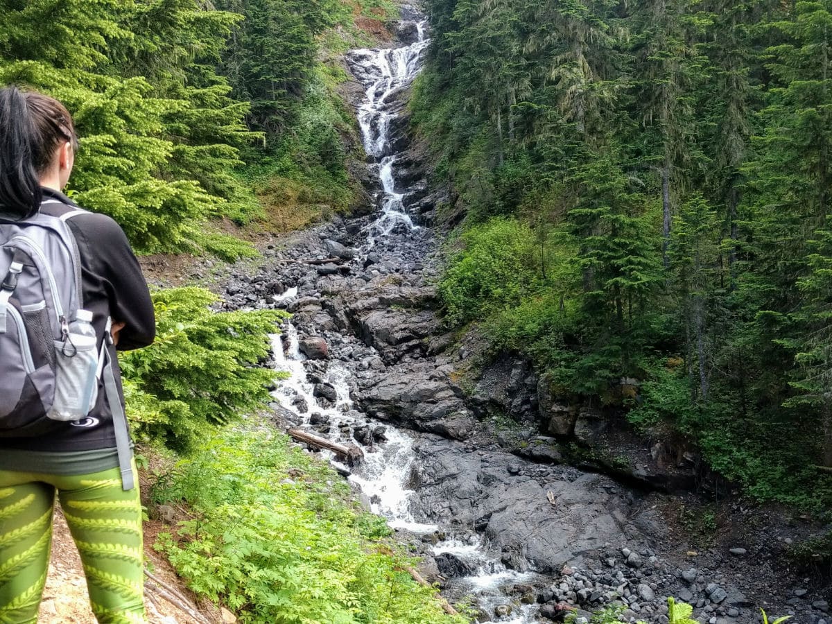 Kulshan Creek waterfall on the Heliotrope Ridge Hike in Mt Baker, Washington