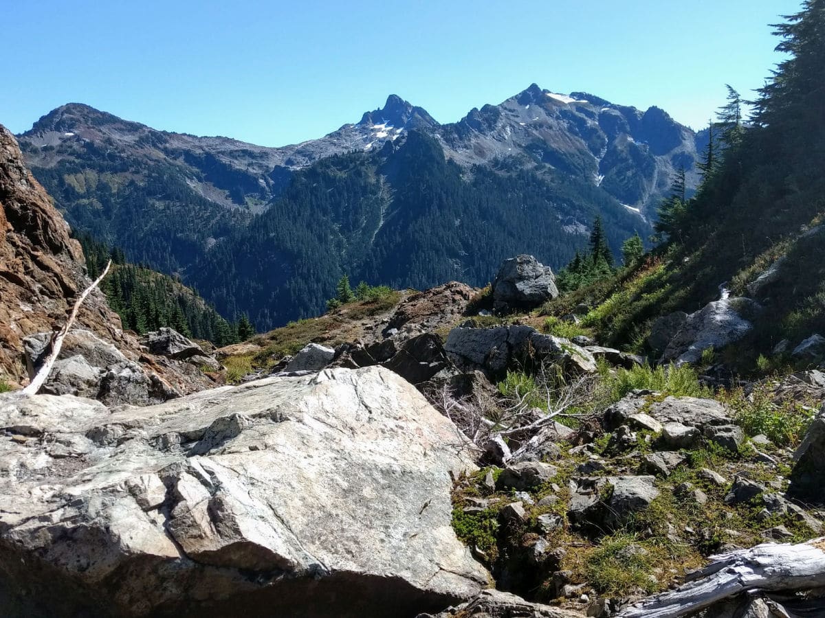 Mountain views from the trail on the Yellow Aster Butte Hike near Mt Baker, Washington