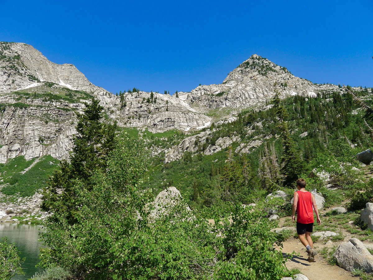 Trail around the lake on Silver Lake hike near Salt Lake City