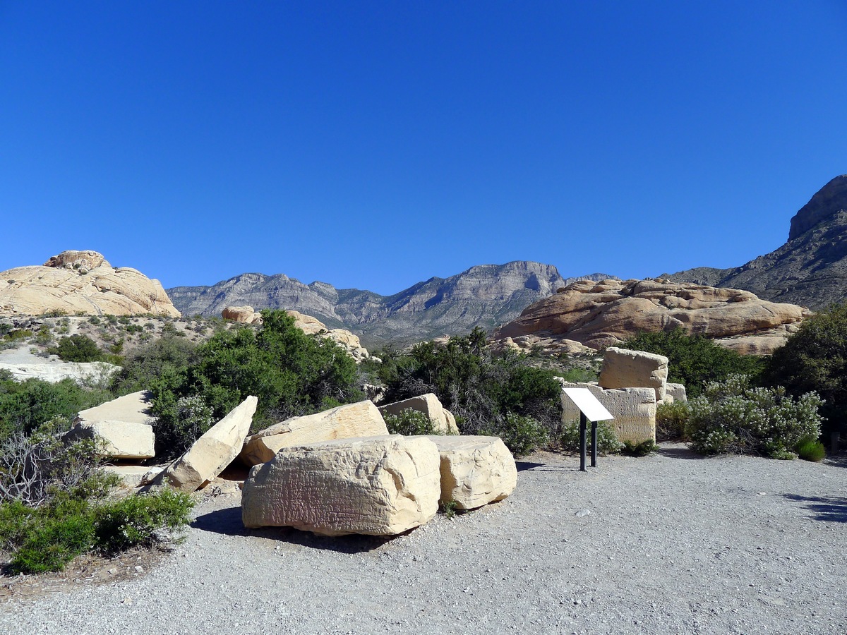 Sandstone chunks from the historic sandstone quarry on the Calico Tanks Hike near Las Vegas