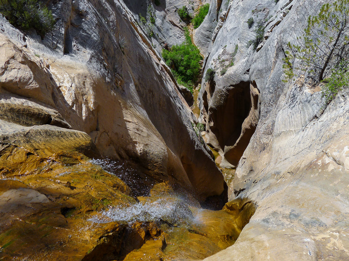 Beautiful waterfall on the East Rim Trail hike in Zion National Park, Utah