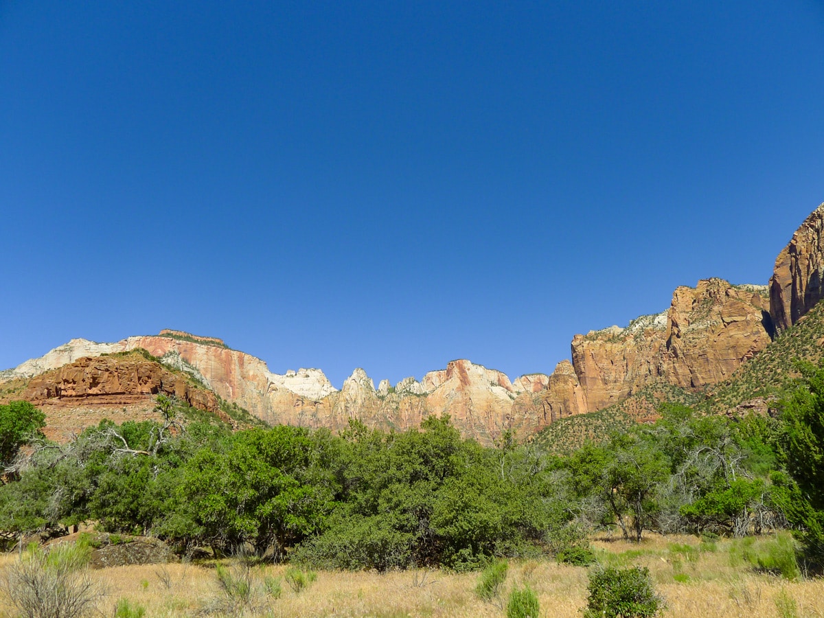 Court of the Patriarchs on Pa'rus River Trail hike in Zion National Park, Utah