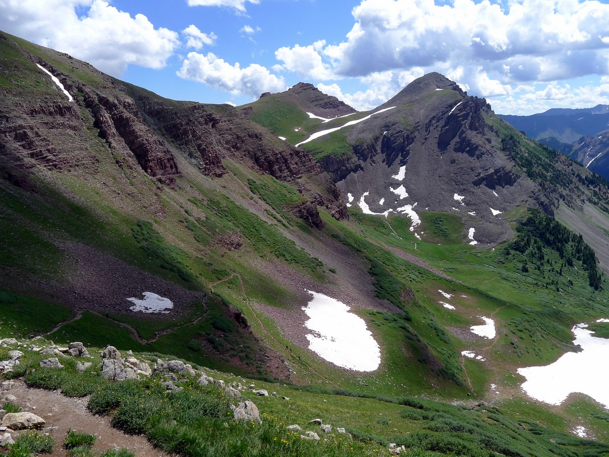 Switchbacking trail heading up to the Buckskin Pass Hike near Aspen, Colorado