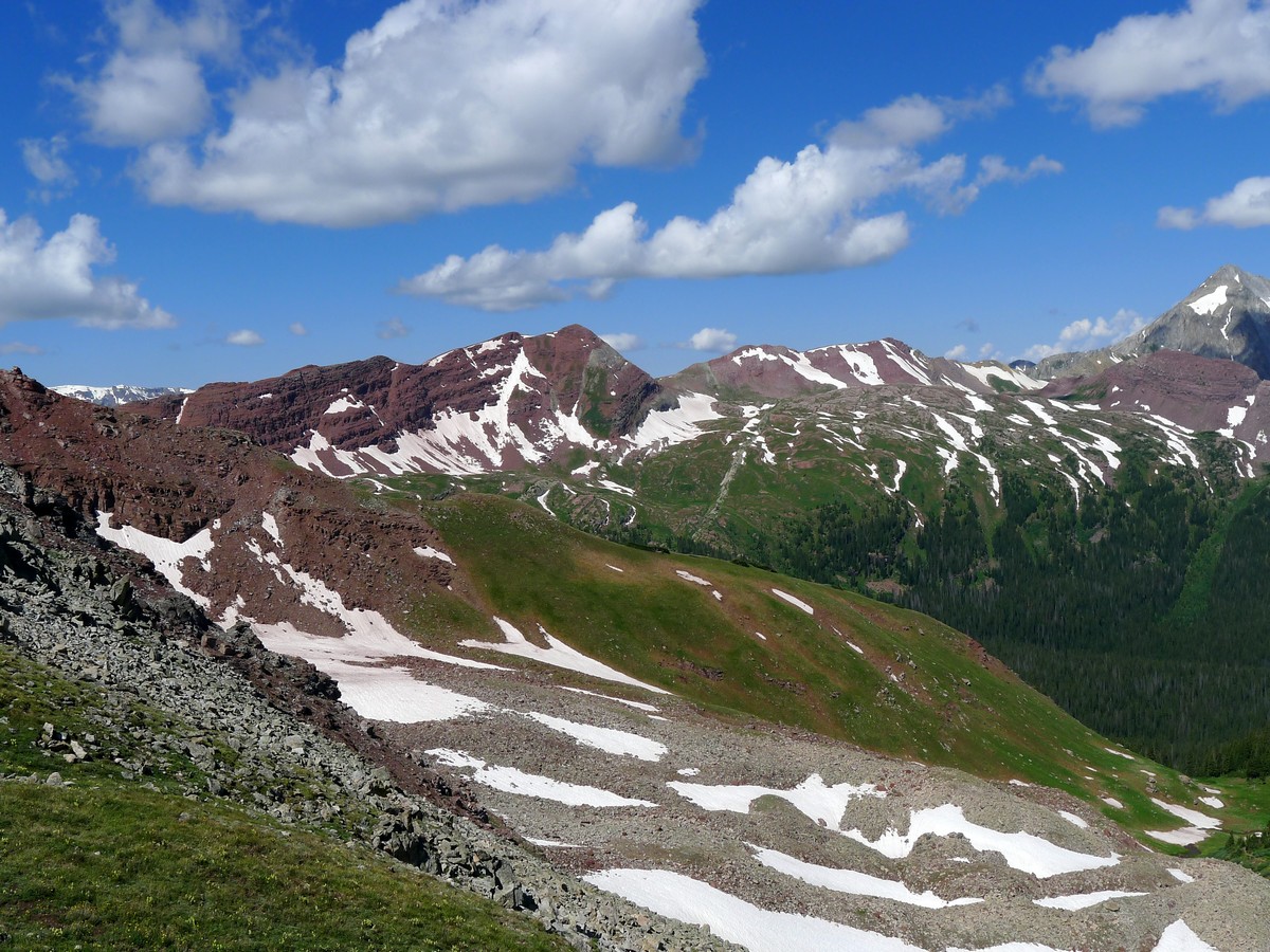 Looking down to the valley from the Buckskin Pass Hike near Aspen, Colorado