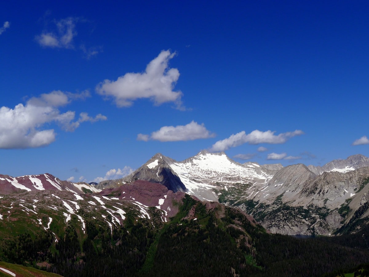 Snowmass Mountain can be seen from Buckskin Pass trail in Aspen, Colorado