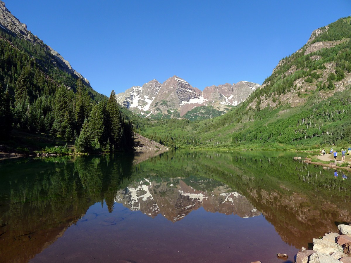 Classic view from the lake on the West Maroon Pass Hike near Aspen, Colorado