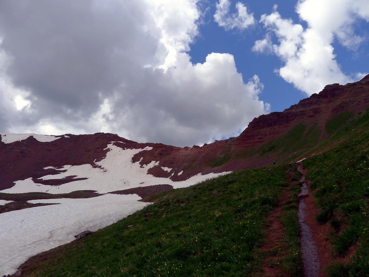 Looking up to the West Maroon Pass Hike near Aspen, Colorado