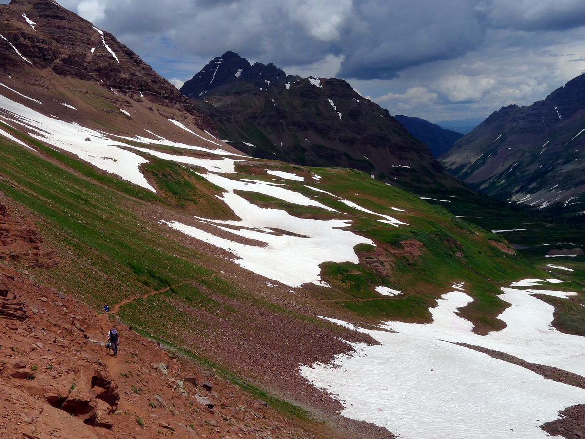 Looking down from the West Maroon Pass Hike near Aspen, Colorado