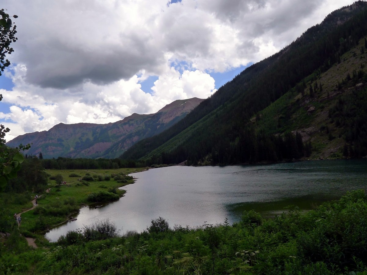 Looking back across the Maroon Lake from the Crater Lake Hike near Aspen, Colorado