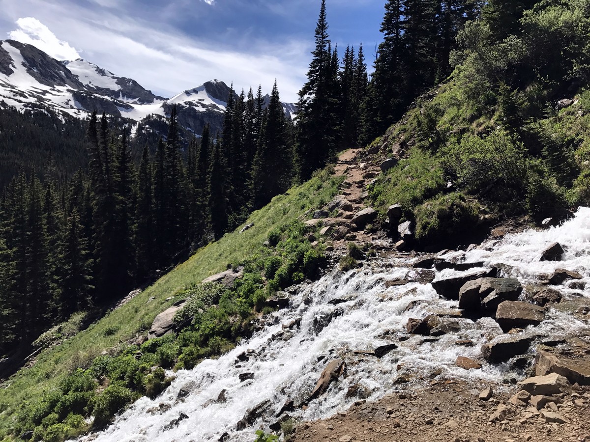 Waterfall crossing on the Diamond Lake Trail Hike in Indian Peaks, Colorado