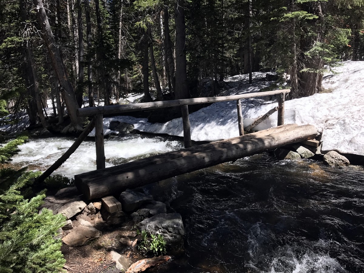 Halfway bridge on the Diamond Lake Trail Hike in Indian Peaks, Colorado