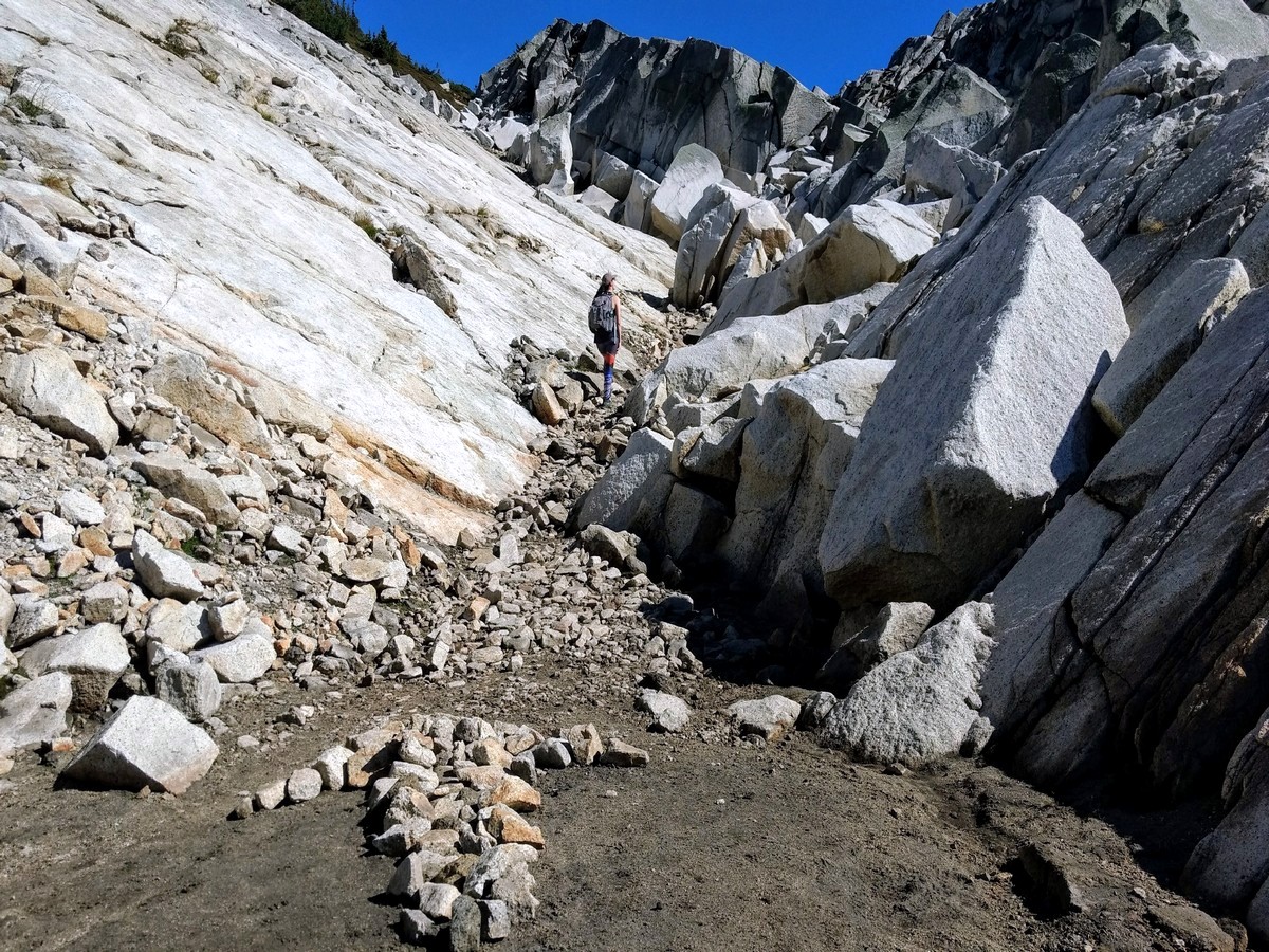 An arrow from the rocks on the trail to the Hidden Lake, North Cascades, Washington