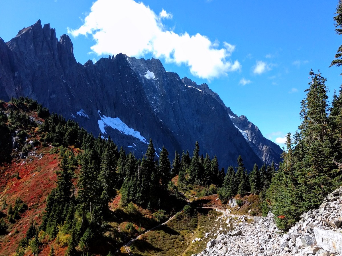 Fall colors at the Cascade Pass trail in North Cascades, Washington