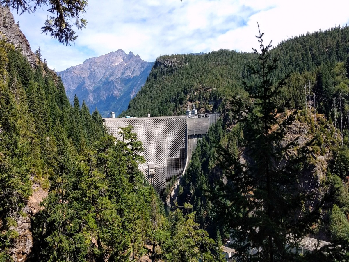 Ross Dam can be seen from Diablo Lake Trail in North Cascades