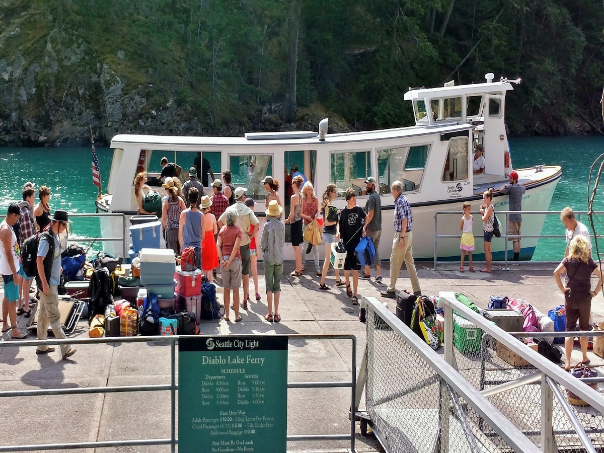 Boarding the boat on the Diablo Lake Trail Hike in North Cascades National Park, Washington