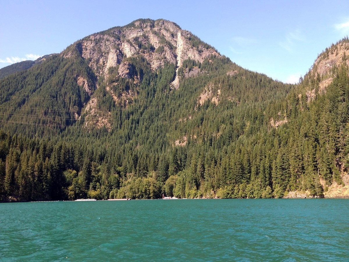 Sourdough Mountain from the boat on the Diablo Lake Trail Hike in North Cascades National Park, Washington