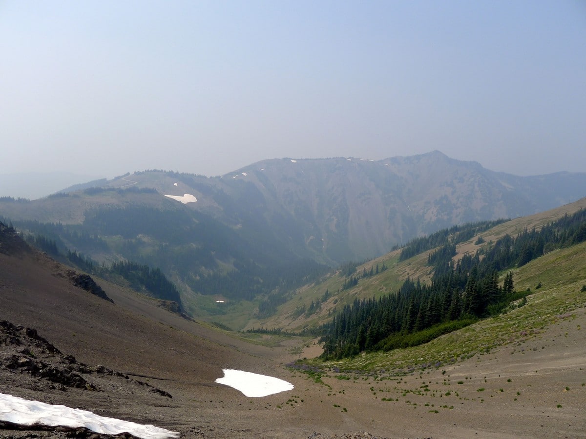 A hazy view of the Obstruction Point Hike in Olympic National Park, Washington