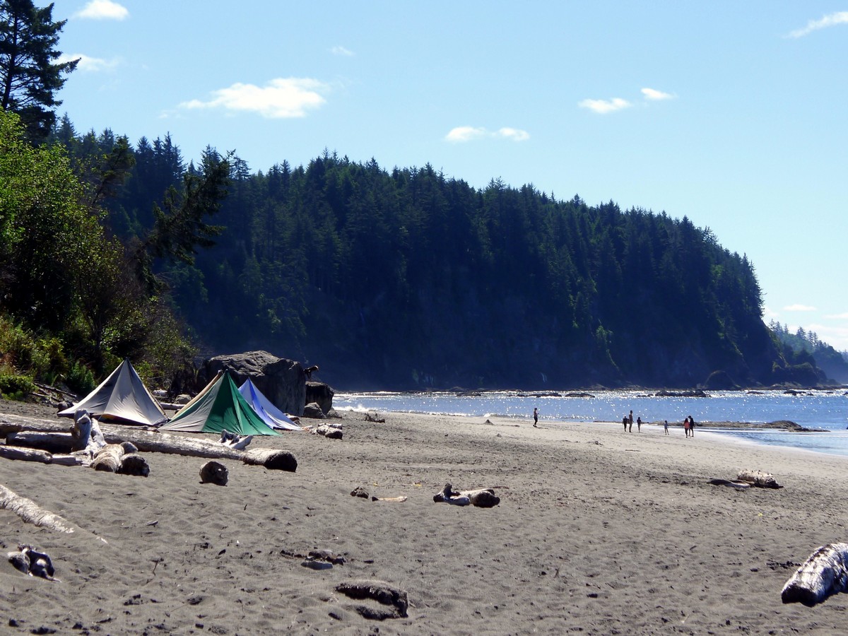 Campers on a Third Beach trail in Olympic National Park, Washington