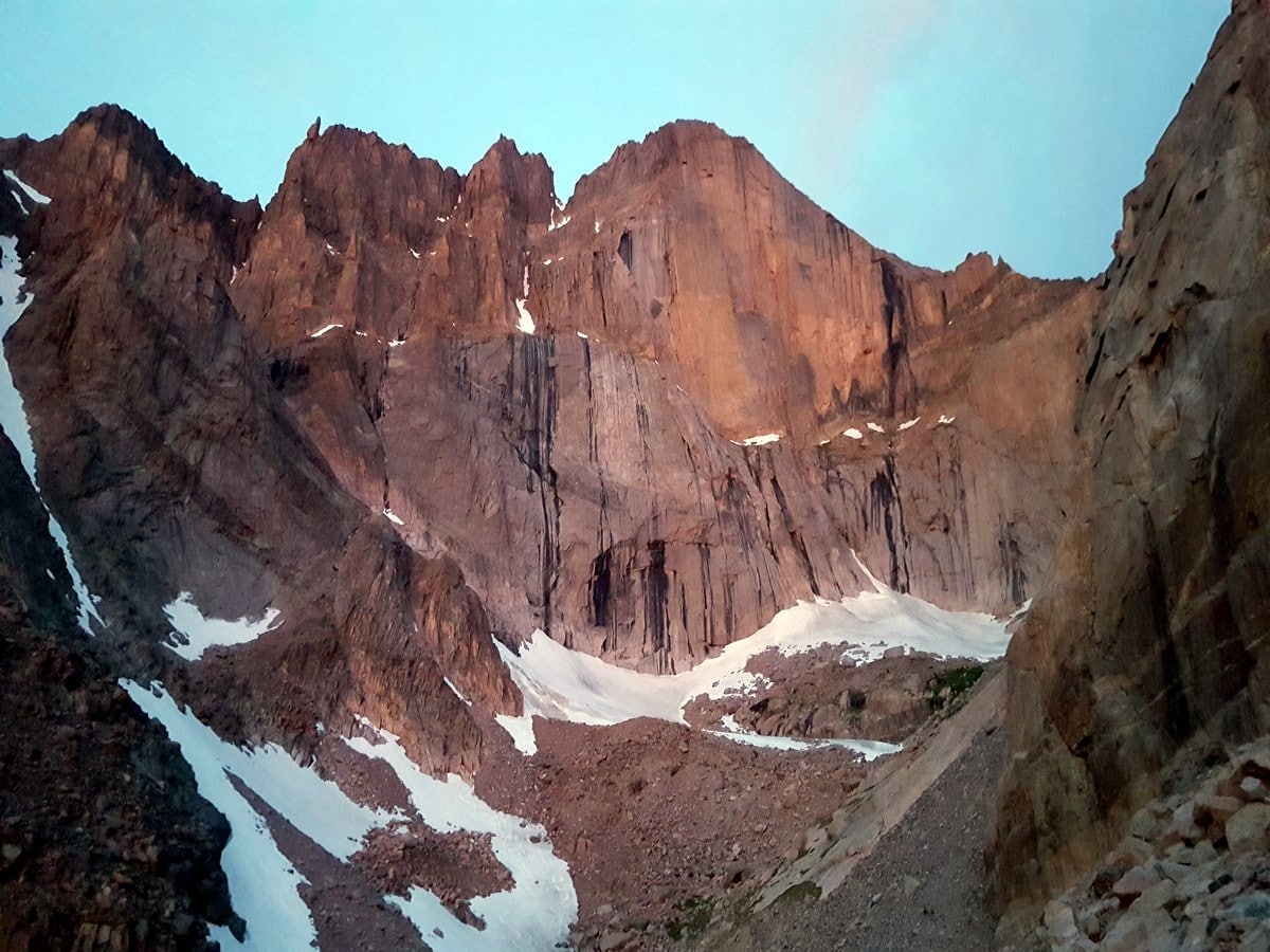 The Diamond of Longs Sunrise from the Chasm Lake Hike in Rocky Mountains National Park, Colorado