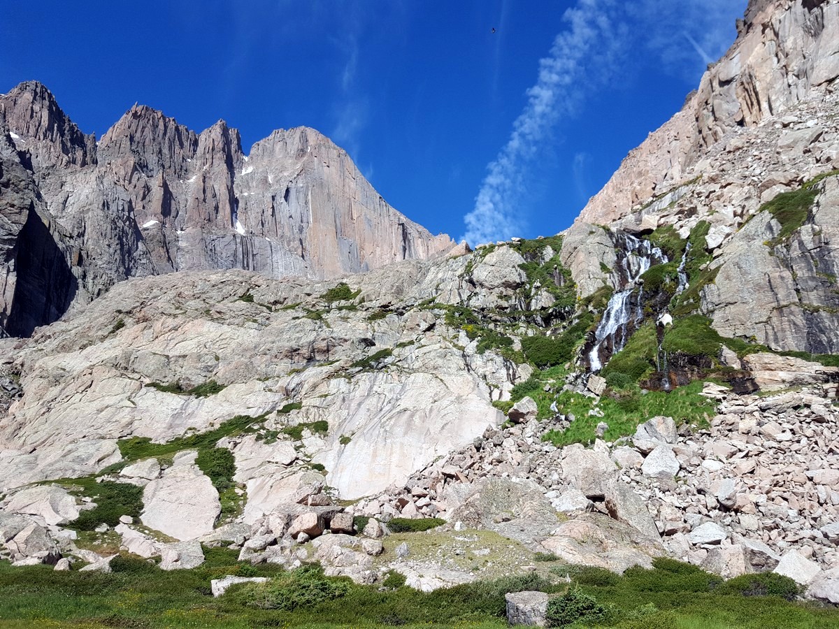 Upper Columbine Falls from the Chasm Lake Hike in Rocky Mountains National Park, Colorado