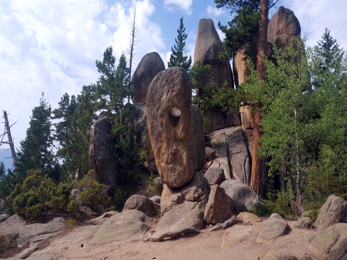 Rock with the hole on the Gem Lake and Balanced Rock Hike in Rocky Mountain National Park, Colorado