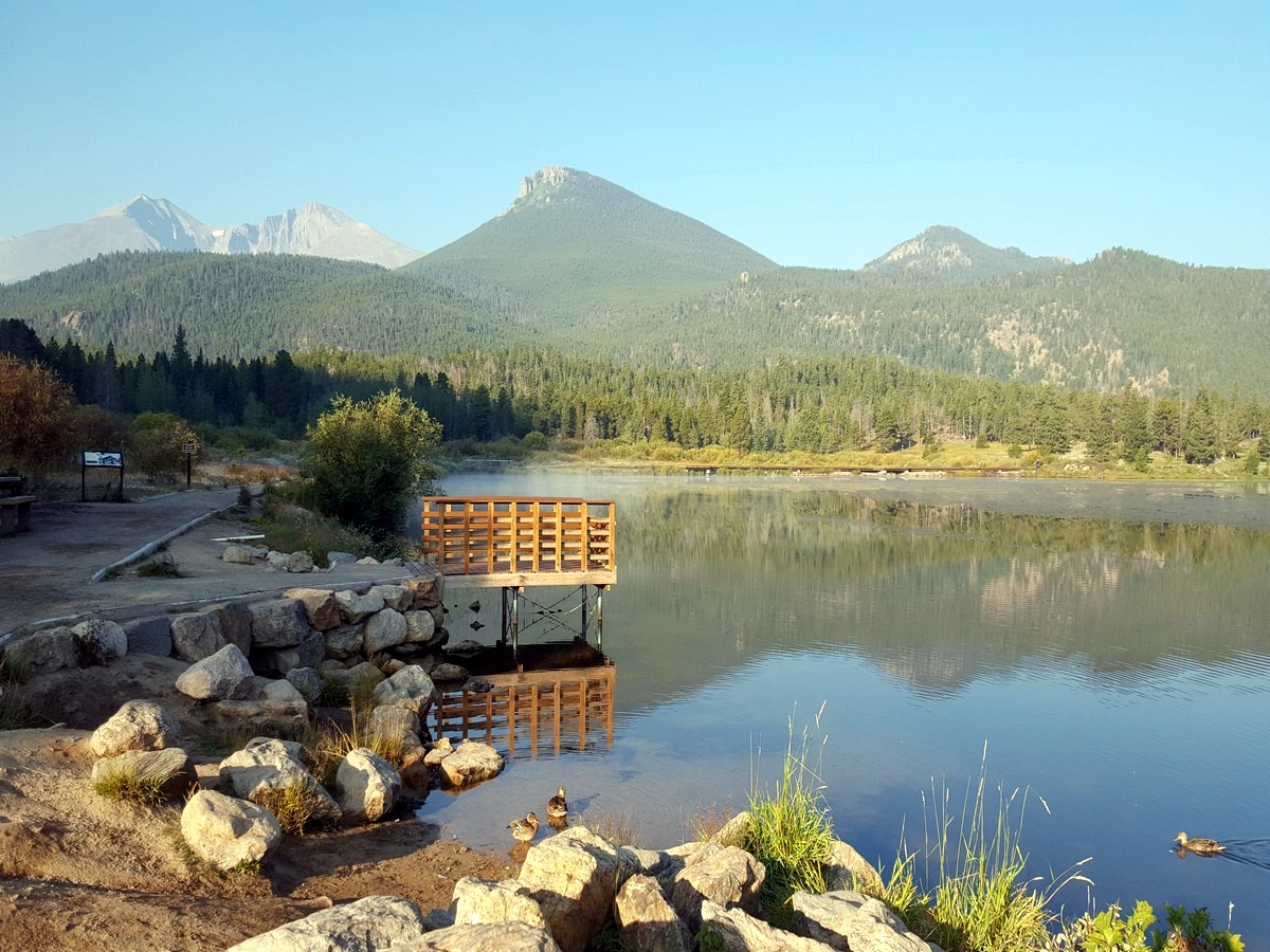 Lily Lake can be seen on Twin Sisters trail in Rocky Mountains, Colorado