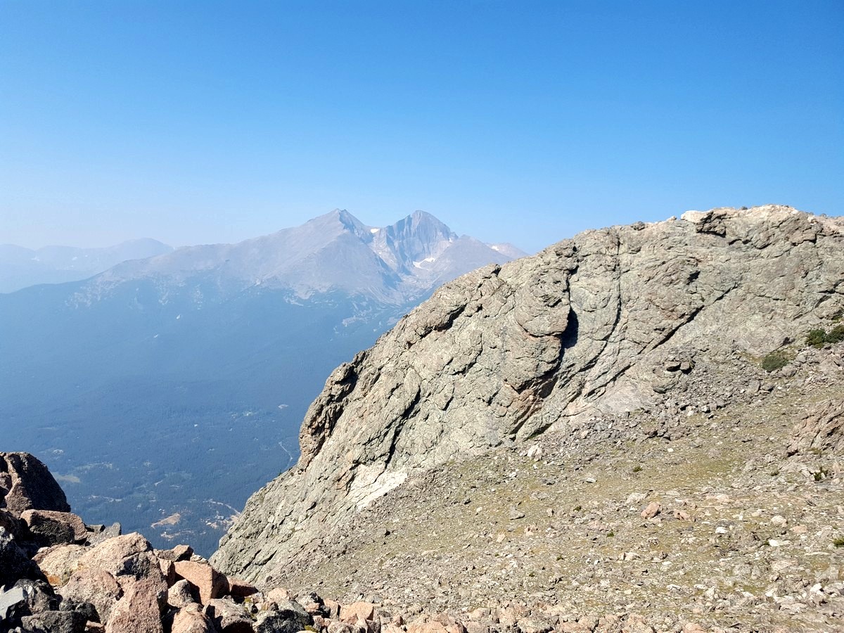 West Sister Summit with Longs Peak in the background from the Twin Sisters Peak Trail Hike in Rocky Mountain National Park, Colorado
