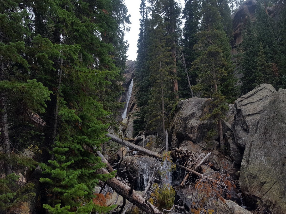 First glimpse to the Ouzel Falls Hike in the Rocky Mountain National Park, Colorado
