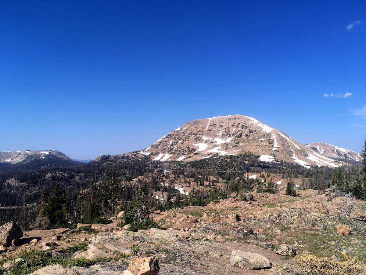 View of Mt Watson from the Notch on the Ibantik Lake hike in the Uinta Mountains, Utah