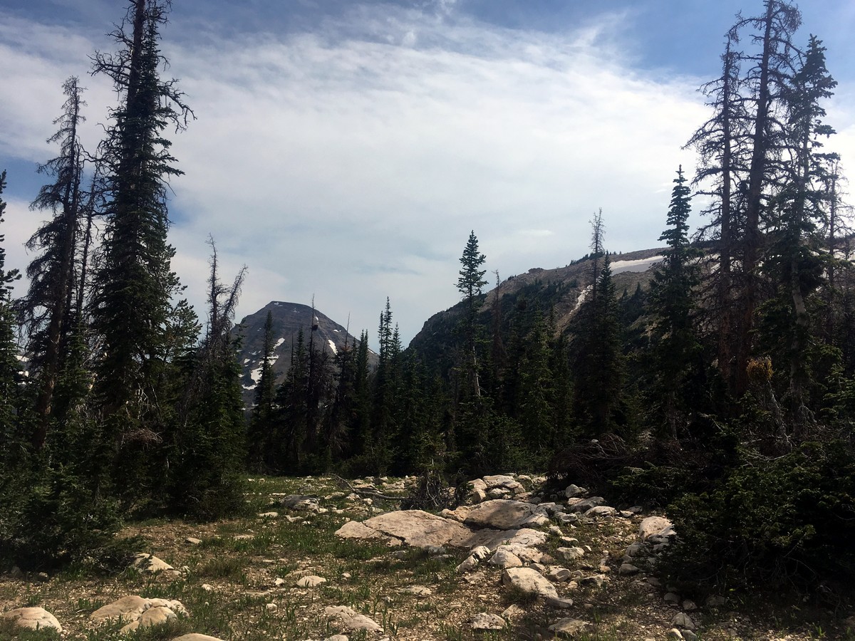 Looking up towards the pass on the Lofty Lakes Loop hike in the Uinta Mountains, Utah