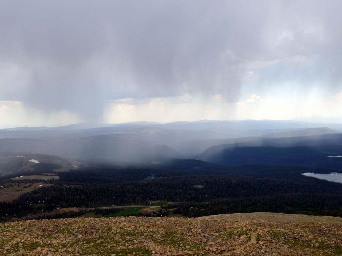 Rain in the valley from the Bald Mountain hike in the Uinta Mountains, Utah