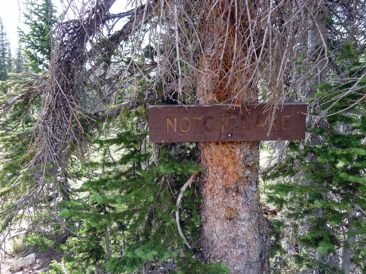 Sign for the Notch Lake on the Notch Lake hike in the Uinta Mountains, Utah