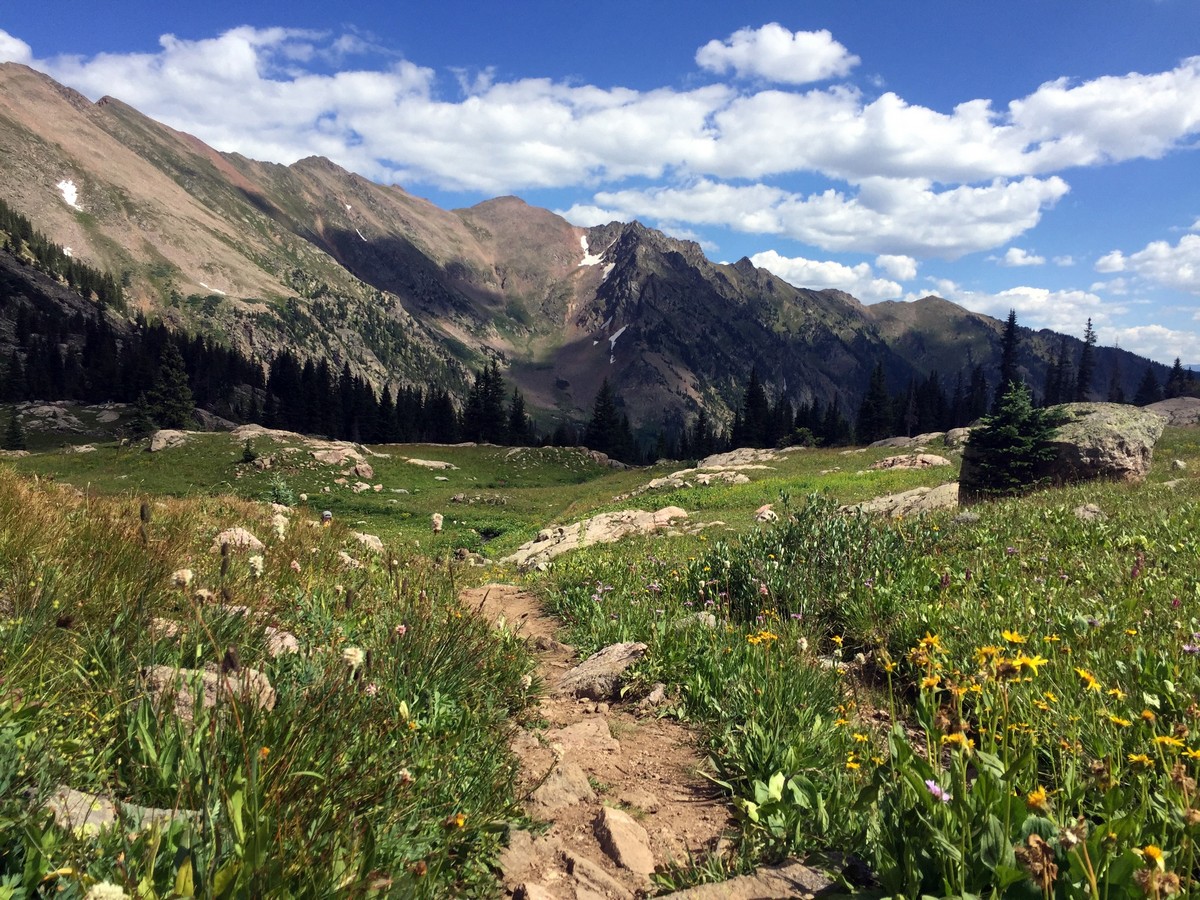 Descending on the Pitkin Lake Trail Hike near Vail, Colorado