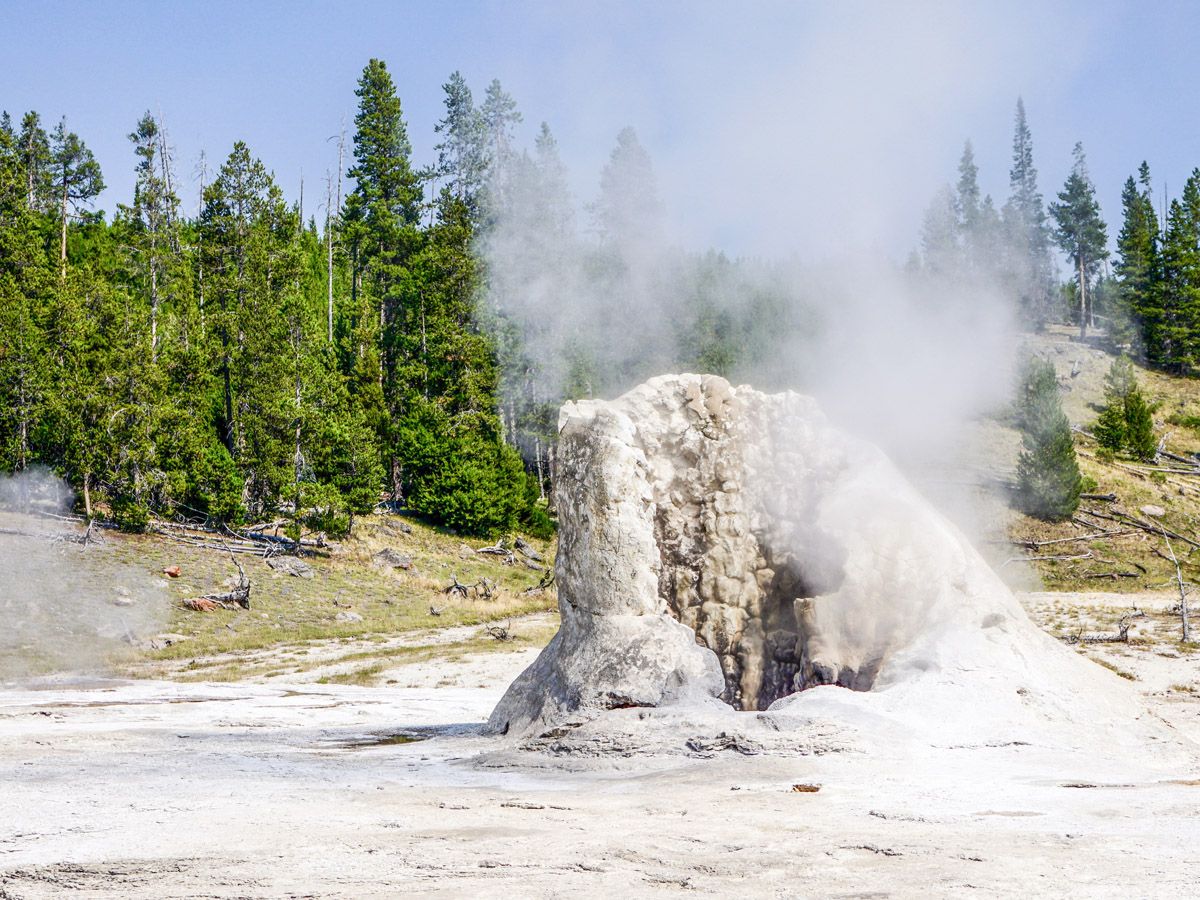 Lone Star Geyser at the Upper Geyser Basin Hike in Yellowstone National Park, Wyoming