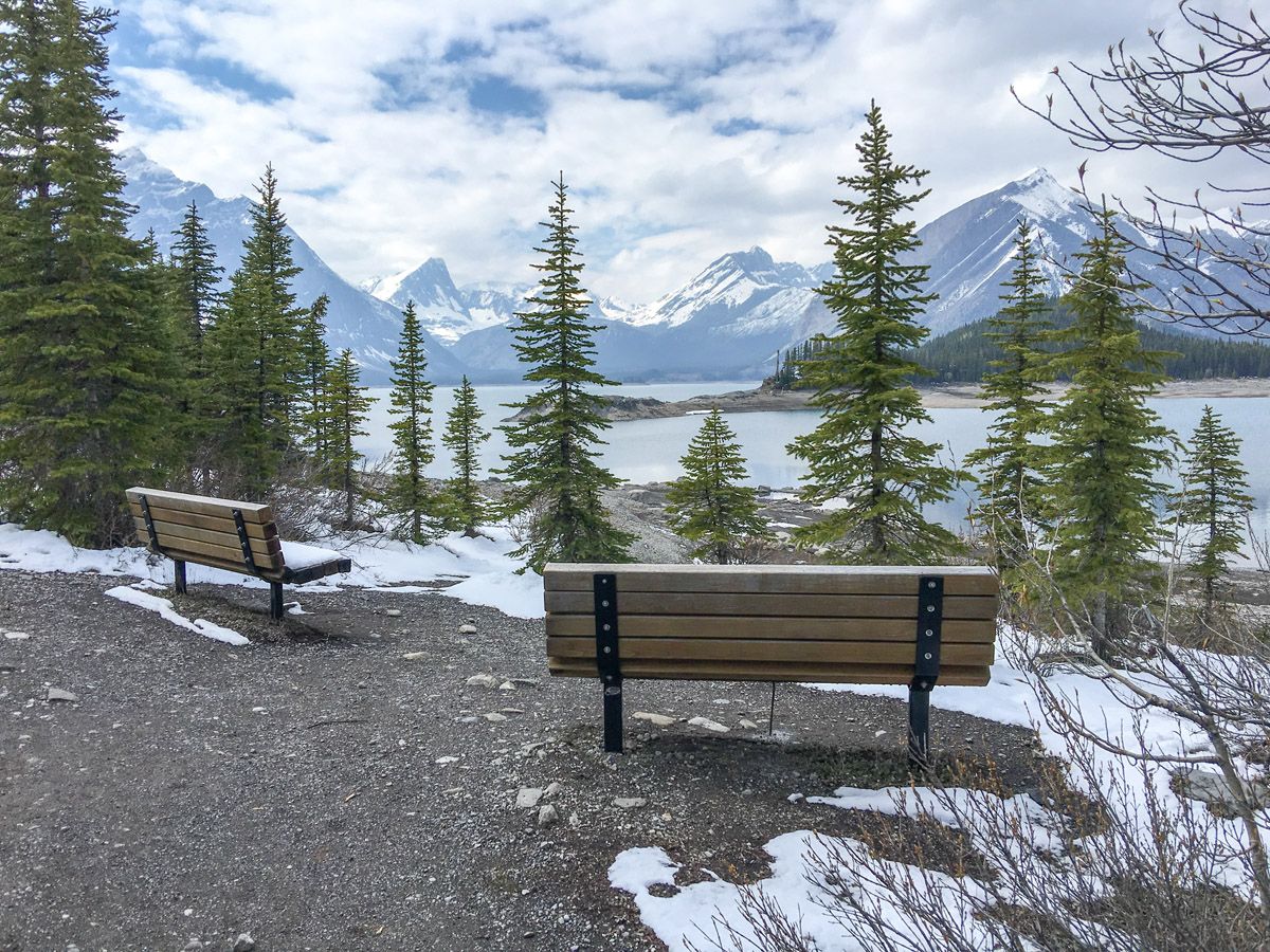 Benches along the Upper Kananaskis Lake Hike in Kananaskis, near Canmore