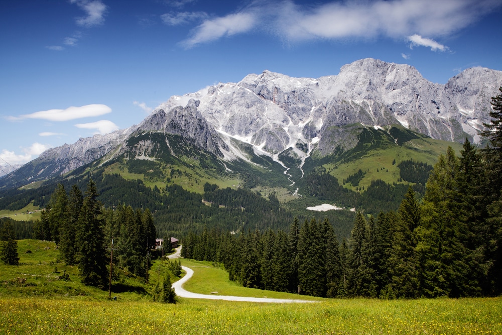 View of the Hochkoenig Mountains from a hiking trip to Austrian Alps