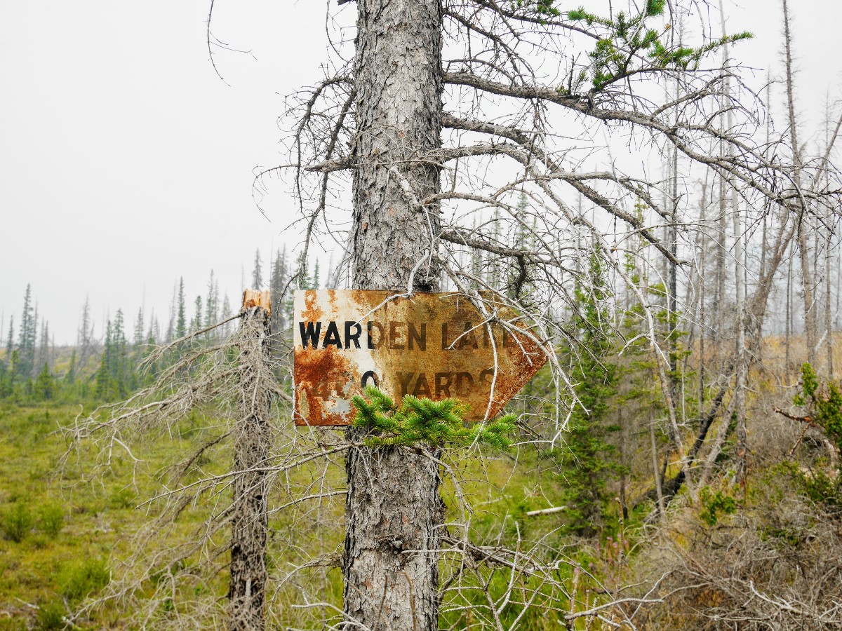 Trail sign on the Warden Lake Hike from the Icefields Parkway near Banff National Park