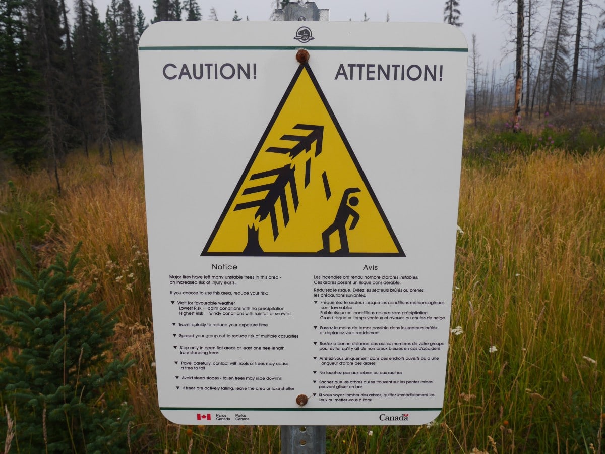 Warning sign on the Warden Lake Hike from the Icefields Parkway near Banff National Park